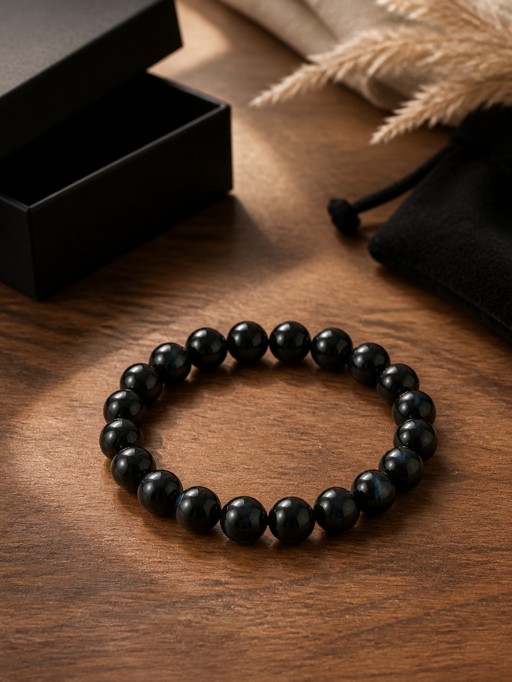Black Beaded Shungite Stretch Bracelet For Men Or Woman 10mm
